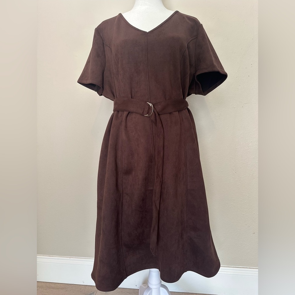 Sweet Halo Elegant Brown Belted Dress
